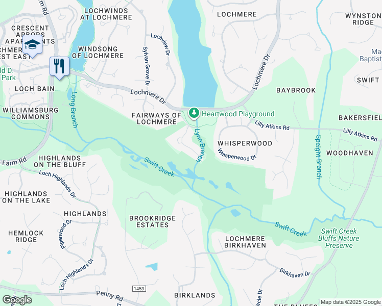 map of restaurants, bars, coffee shops, grocery stores, and more near 206 Greensview Drive in Cary