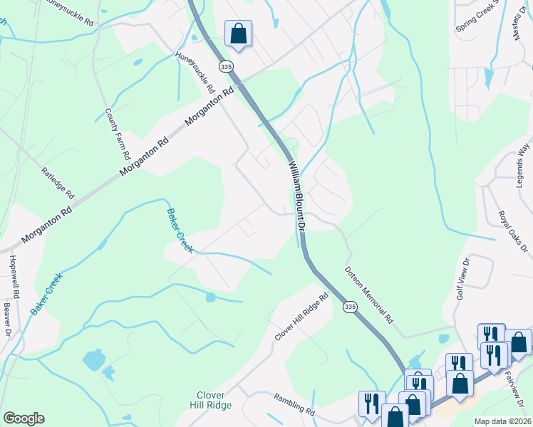 map of restaurants, bars, coffee shops, grocery stores, and more near 617 Dotson Memorial Road in Maryville