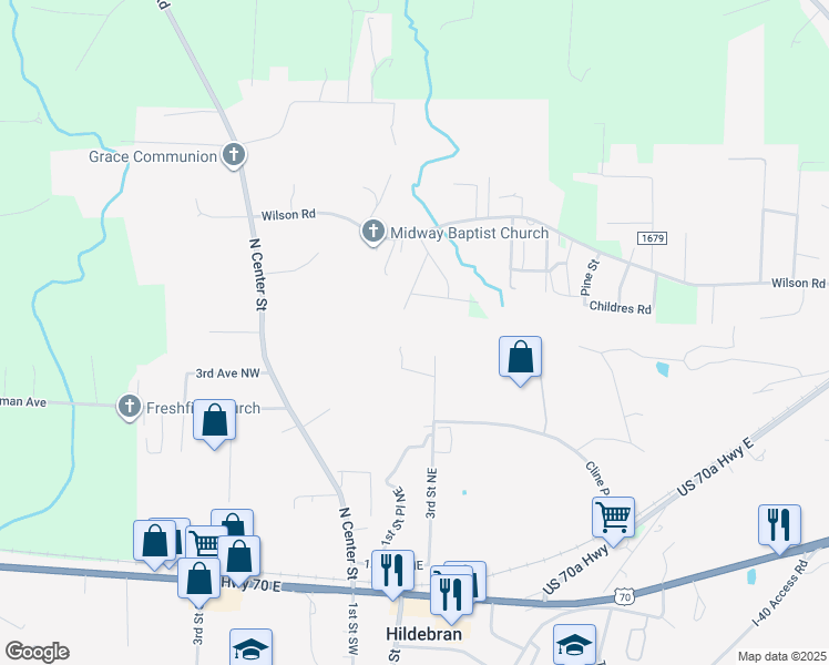 map of restaurants, bars, coffee shops, grocery stores, and more near in Hildebran