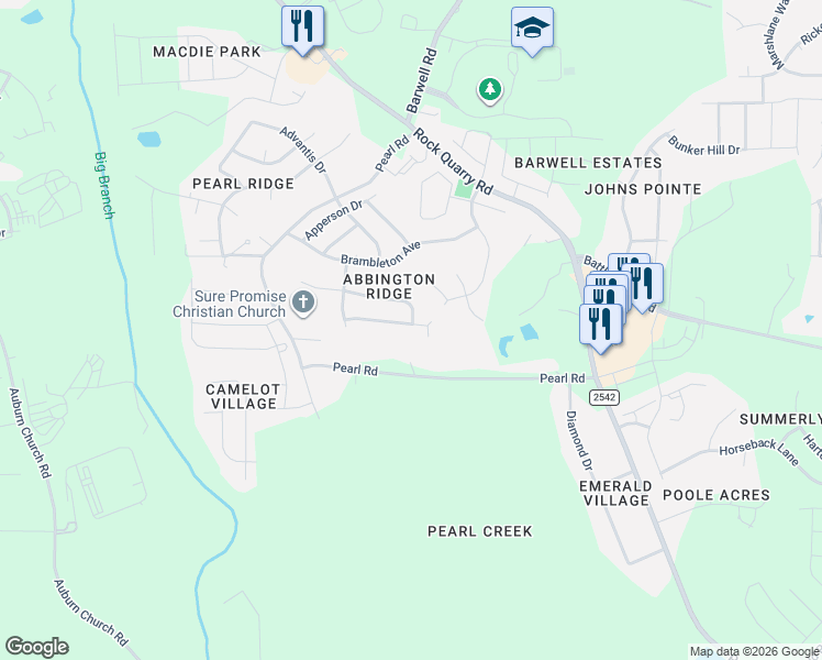 map of restaurants, bars, coffee shops, grocery stores, and more near 5845 Wynmore Road in Raleigh