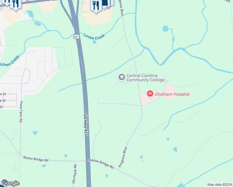 map of restaurants, bars, coffee shops, grocery stores, and more near 132 North 2nd Avenue in Siler City