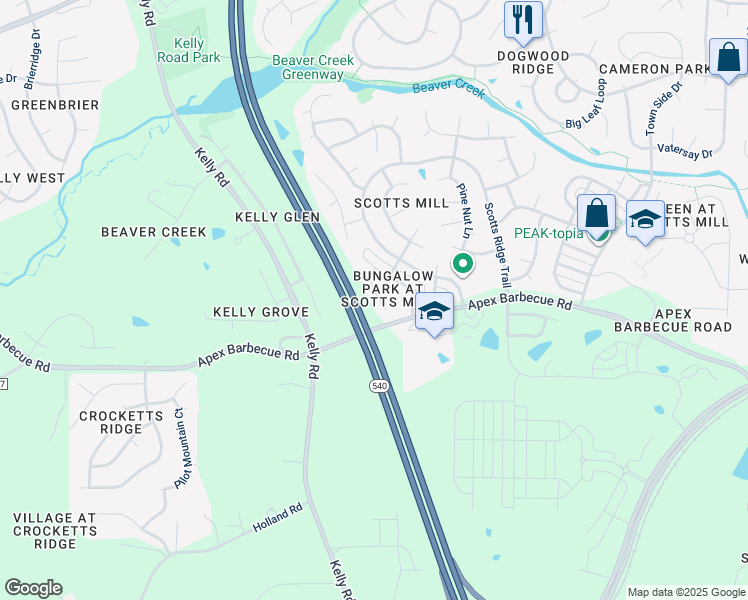 map of restaurants, bars, coffee shops, grocery stores, and more near 1030 Mica Lamp Court in Apex