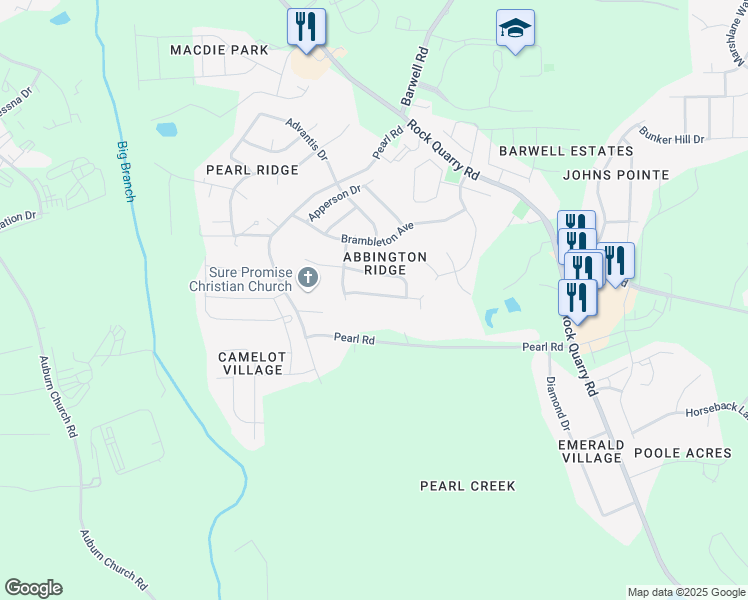 map of restaurants, bars, coffee shops, grocery stores, and more near 5828 Wynmore Road in Raleigh