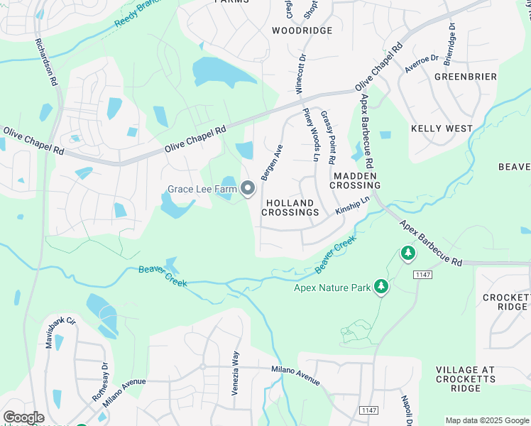 map of restaurants, bars, coffee shops, grocery stores, and more near 413 Bergen Avenue in Apex
