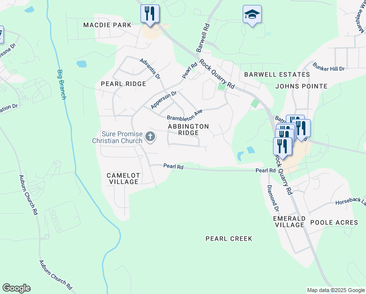 map of restaurants, bars, coffee shops, grocery stores, and more near 5828 Wynmore Road in Raleigh