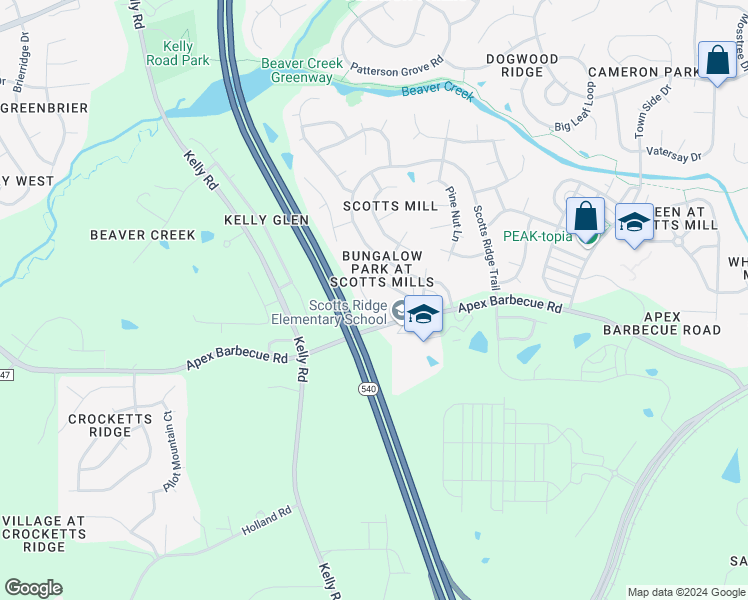 map of restaurants, bars, coffee shops, grocery stores, and more near 1029 Mica Lamp Court in Apex