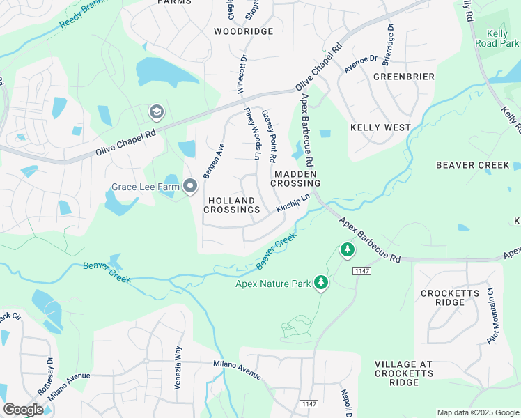 map of restaurants, bars, coffee shops, grocery stores, and more near 514 Piney Woods Lane in Apex