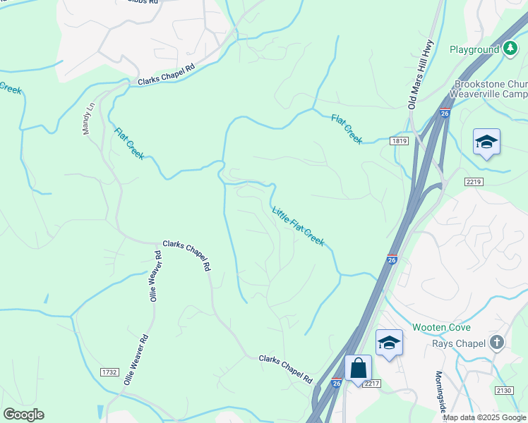 map of restaurants, bars, coffee shops, grocery stores, and more near New Covenant Drive in Weaverville