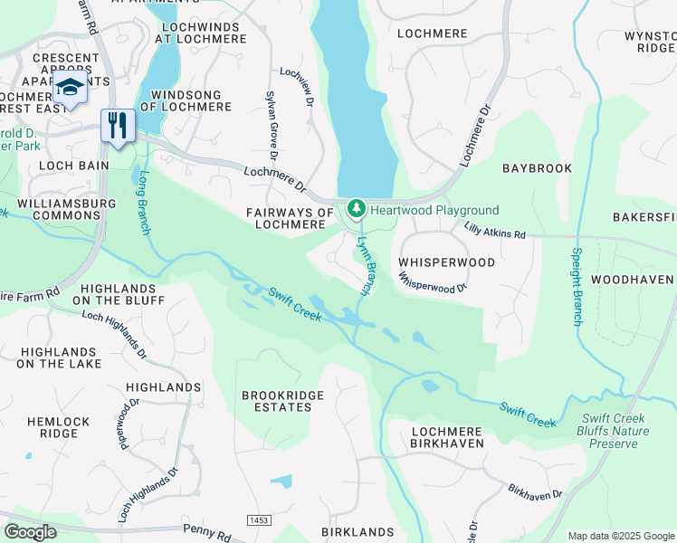 map of restaurants, bars, coffee shops, grocery stores, and more near 200 Greensview Drive in Cary
