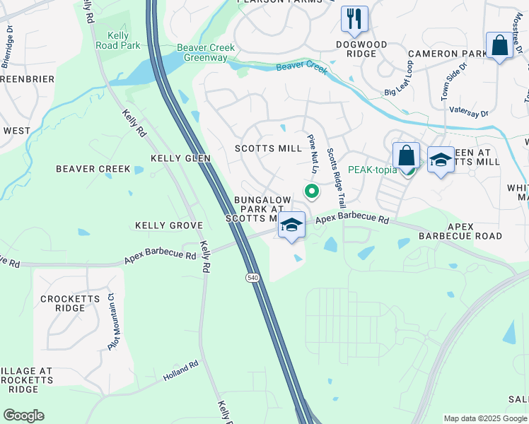 map of restaurants, bars, coffee shops, grocery stores, and more near 1037 Mica Lamp Court in Apex