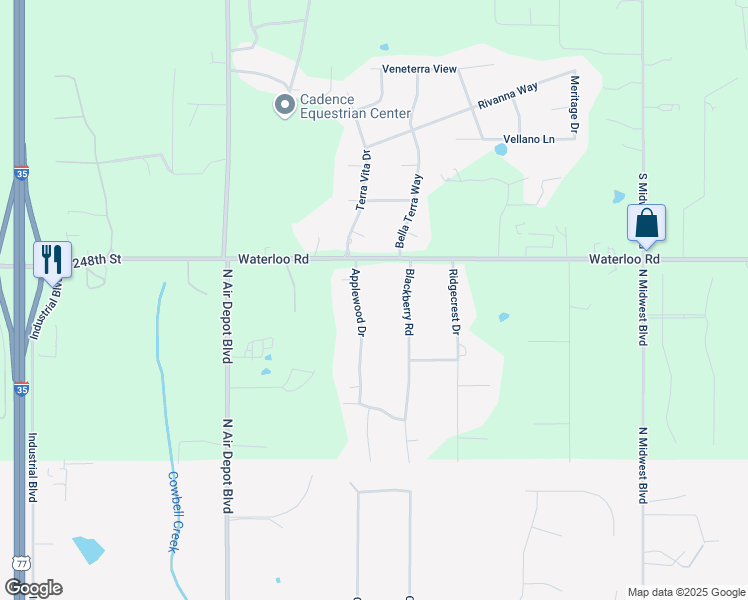 map of restaurants, bars, coffee shops, grocery stores, and more near 6650 Applewood Drive in Edmond