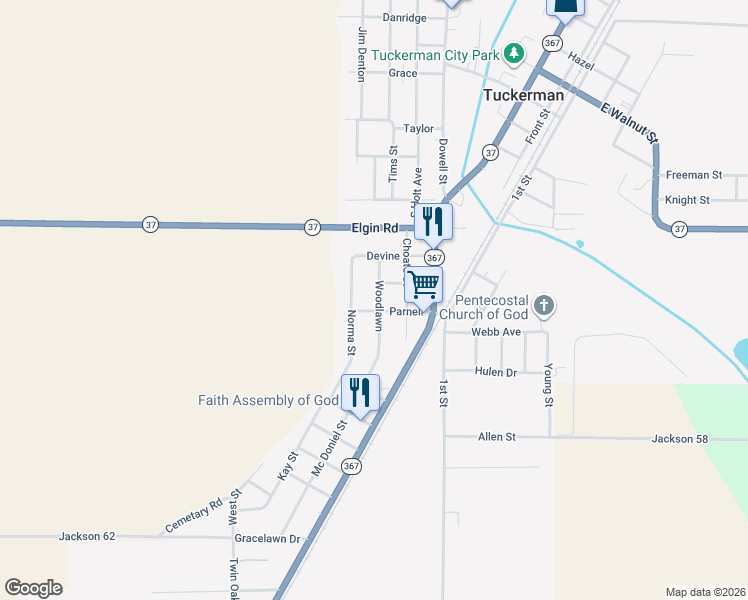 map of restaurants, bars, coffee shops, grocery stores, and more near 304 Woodlawn in Tuckerman