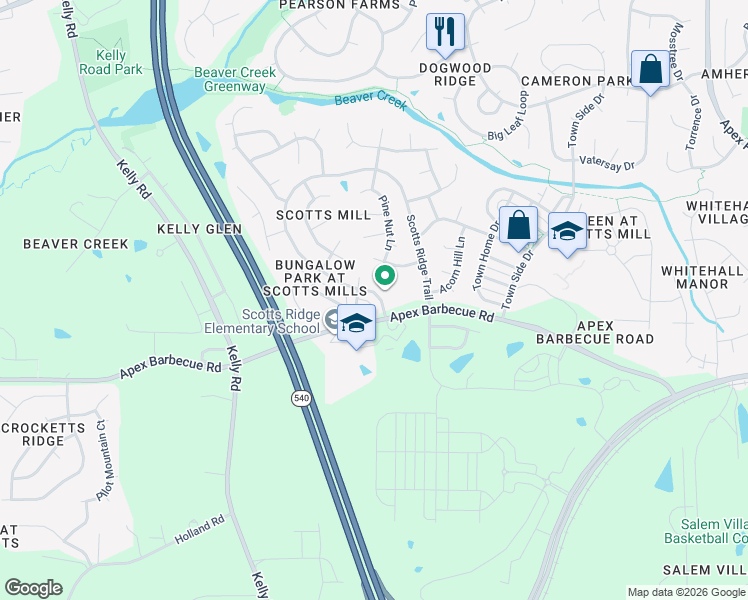 map of restaurants, bars, coffee shops, grocery stores, and more near 1200 Scotts Ridge Trail in Apex