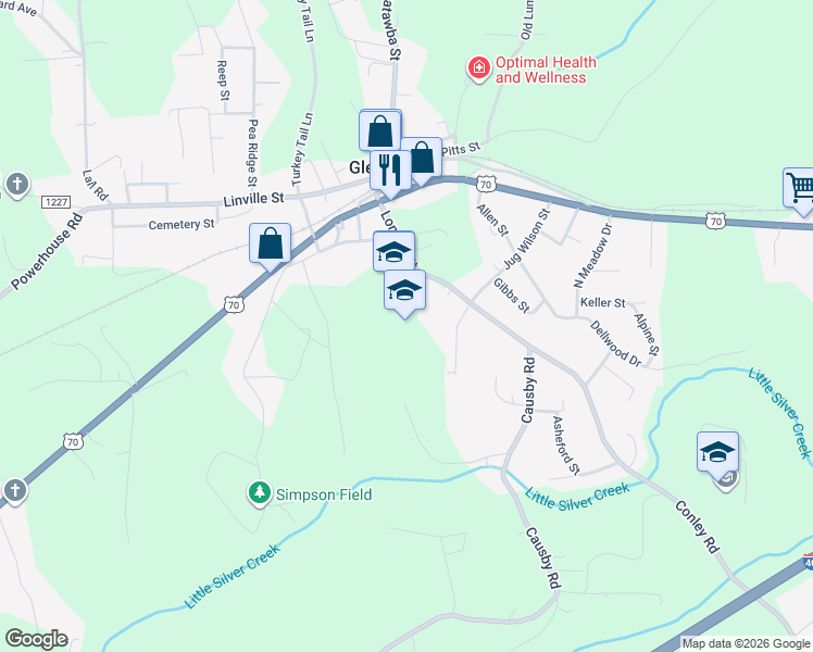 map of restaurants, bars, coffee shops, grocery stores, and more near 302 London Street in Morganton