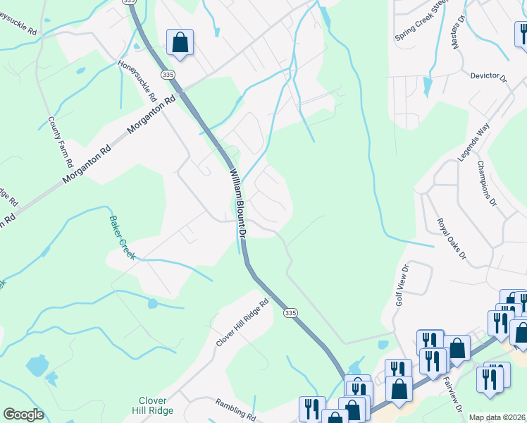 map of restaurants, bars, coffee shops, grocery stores, and more near 518 Ivey Vine Drive in Maryville