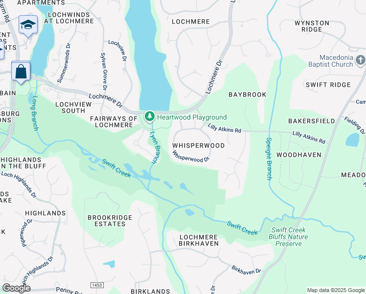 map of restaurants, bars, coffee shops, grocery stores, and more near 102 Laurelwood Lane in Cary