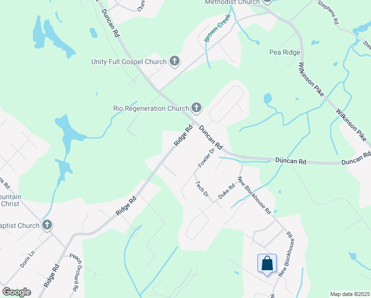 map of restaurants, bars, coffee shops, grocery stores, and more near 134 Ridge Road in Maryville