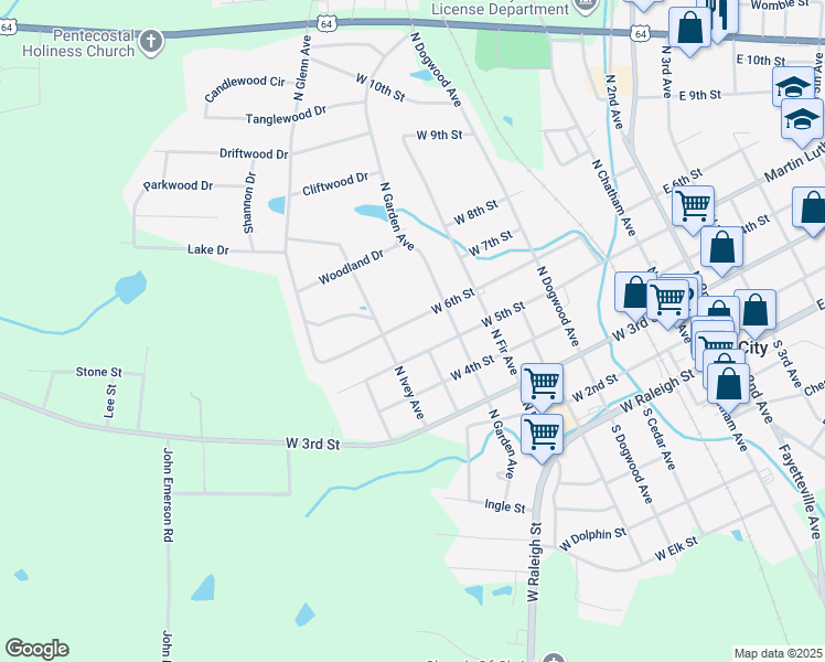 map of restaurants, bars, coffee shops, grocery stores, and more near 805 W 6th St in Siler City