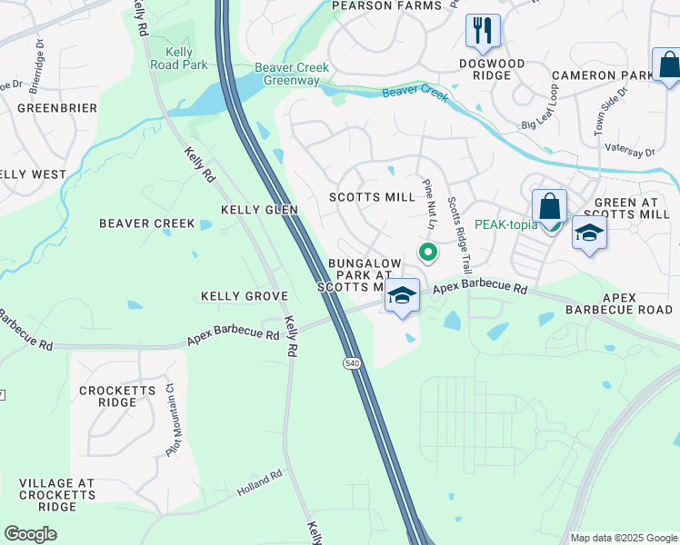 map of restaurants, bars, coffee shops, grocery stores, and more near 1012 Mica Lamp Court in Apex