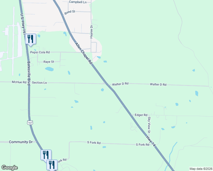 map of restaurants, bars, coffee shops, grocery stores, and more near 790 Allen Chapel Road in Batesville