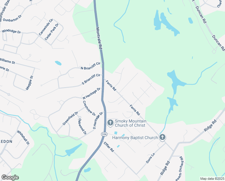 map of restaurants, bars, coffee shops, grocery stores, and more near 1925 Farris Road in Maryville
