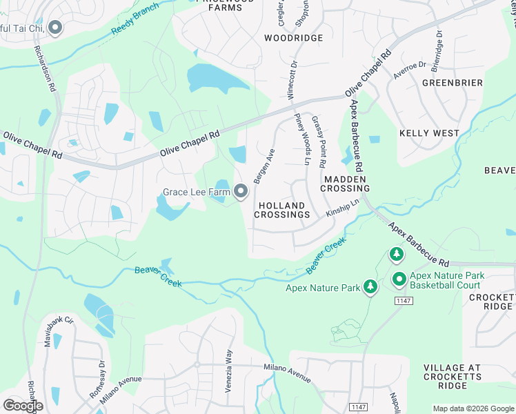 map of restaurants, bars, coffee shops, grocery stores, and more near 413 Bergen Avenue in Apex