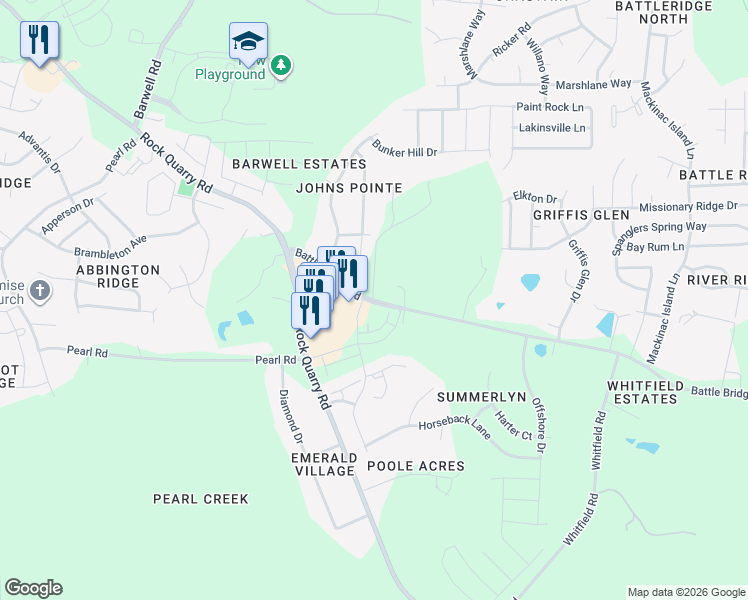map of restaurants, bars, coffee shops, grocery stores, and more near 6417 Leamon Wright Drive in Raleigh