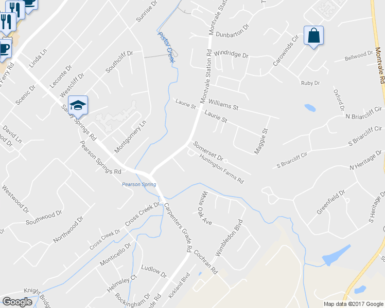 map of restaurants, bars, coffee shops, grocery stores, and more near 1018 Huntington Place Drive in Maryville