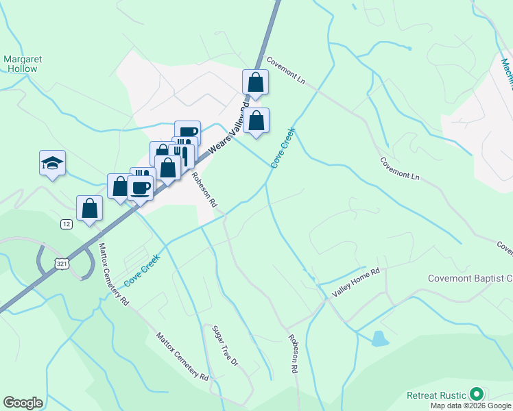 map of restaurants, bars, coffee shops, grocery stores, and more near in Wears Valley