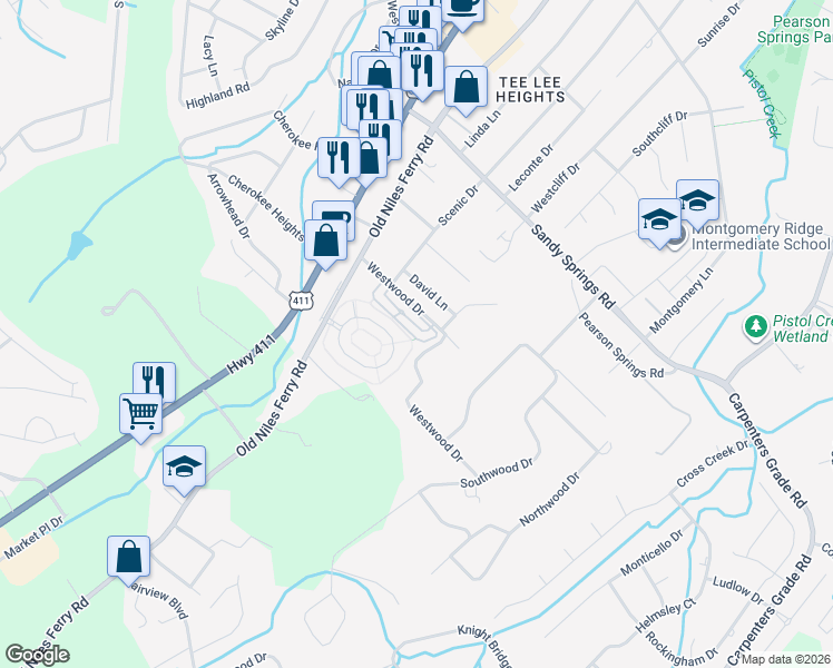 map of restaurants, bars, coffee shops, grocery stores, and more near 441 Savannah Village Drive in Maryville