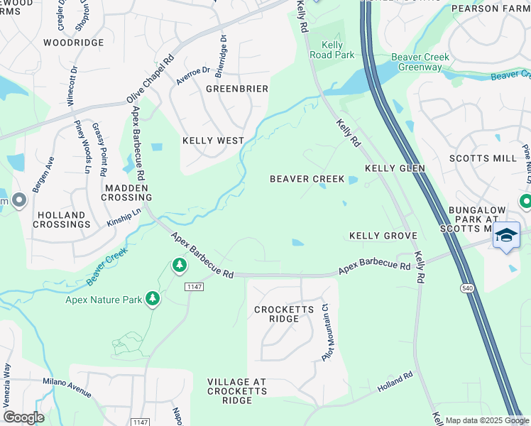 map of restaurants, bars, coffee shops, grocery stores, and more near 7129 Beaver Trail in Apex
