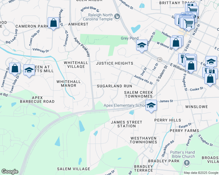 map of restaurants, bars, coffee shops, grocery stores, and more near 111 Sweet Tart Lane in Apex