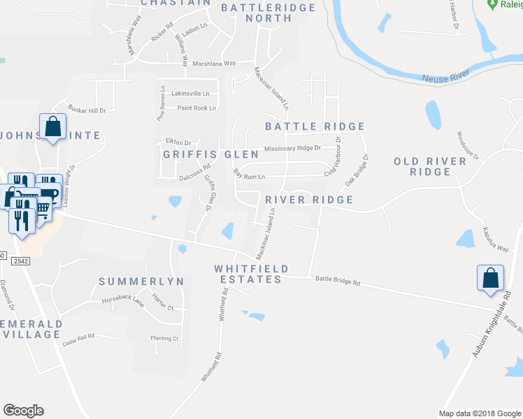 map of restaurants, bars, coffee shops, grocery stores, and more near 4033 Alder Grove Lane in Raleigh
