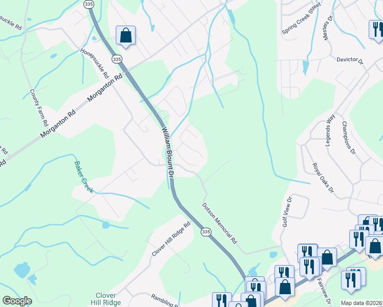 map of restaurants, bars, coffee shops, grocery stores, and more near 518 Ivey Vine Drive in Maryville