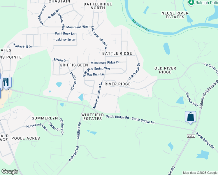 map of restaurants, bars, coffee shops, grocery stores, and more near 3124 La Costa Way in Raleigh