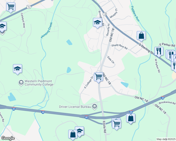 map of restaurants, bars, coffee shops, grocery stores, and more near in Morganton