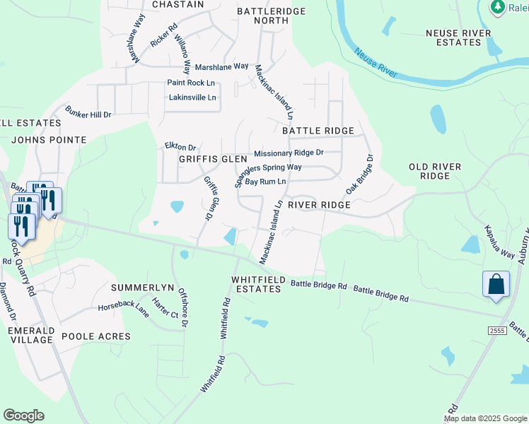 map of restaurants, bars, coffee shops, grocery stores, and more near 4029 Alder Grove Lane in Raleigh