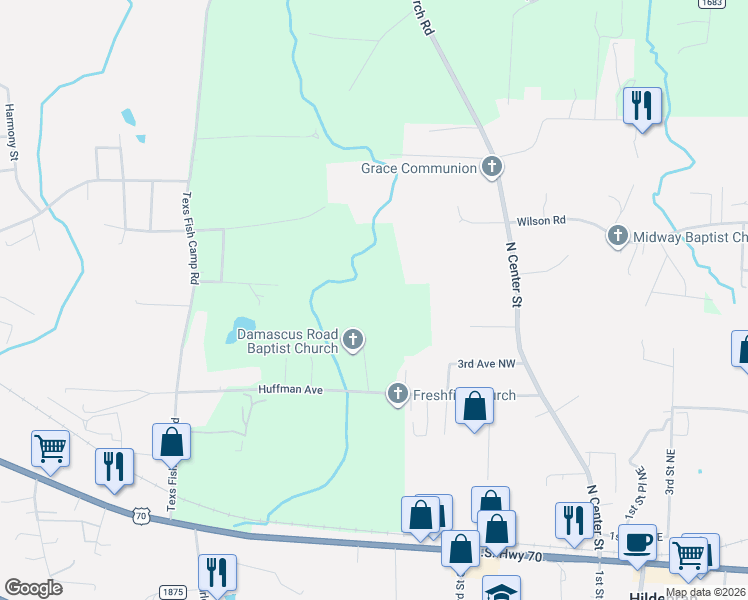 map of restaurants, bars, coffee shops, grocery stores, and more near 8929 Old Nc 10 in Hickory