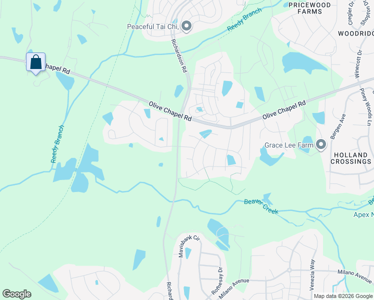 map of restaurants, bars, coffee shops, grocery stores, and more near 2911 Patmos Island Lane in Apex