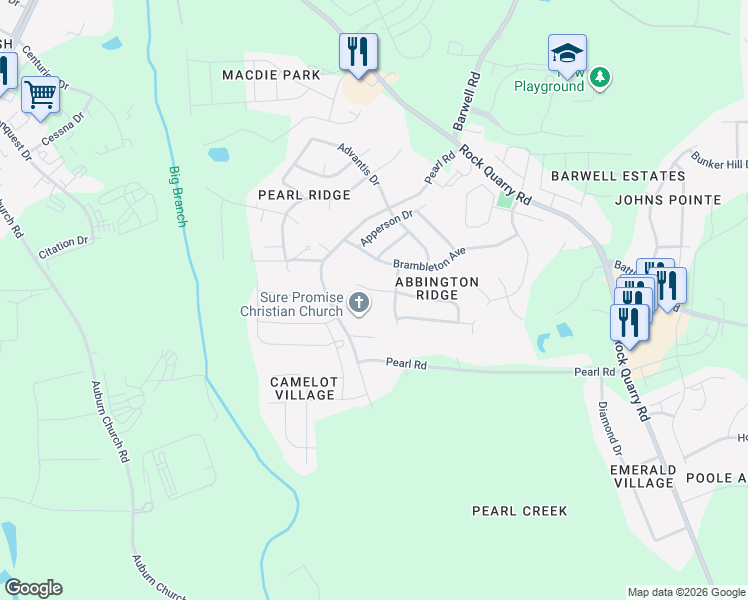 map of restaurants, bars, coffee shops, grocery stores, and more near 5724 Forest Point Road in Raleigh