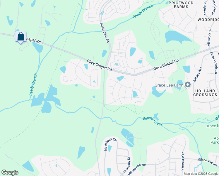 map of restaurants, bars, coffee shops, grocery stores, and more near 2911 Patmos Island Lane in Apex