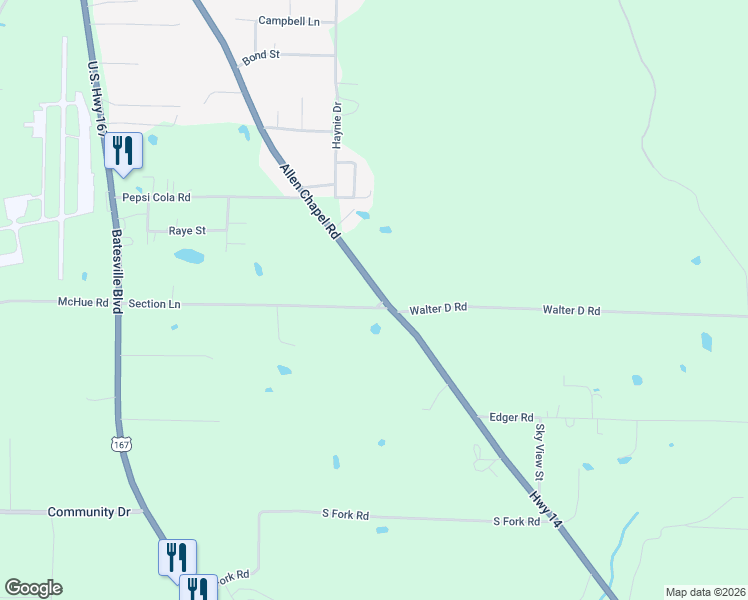 map of restaurants, bars, coffee shops, grocery stores, and more near 790 Allen Chapel Road in Batesville