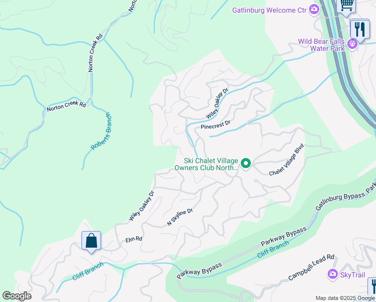 map of restaurants, bars, coffee shops, grocery stores, and more near 782 Chestnut Drive in Gatlinburg