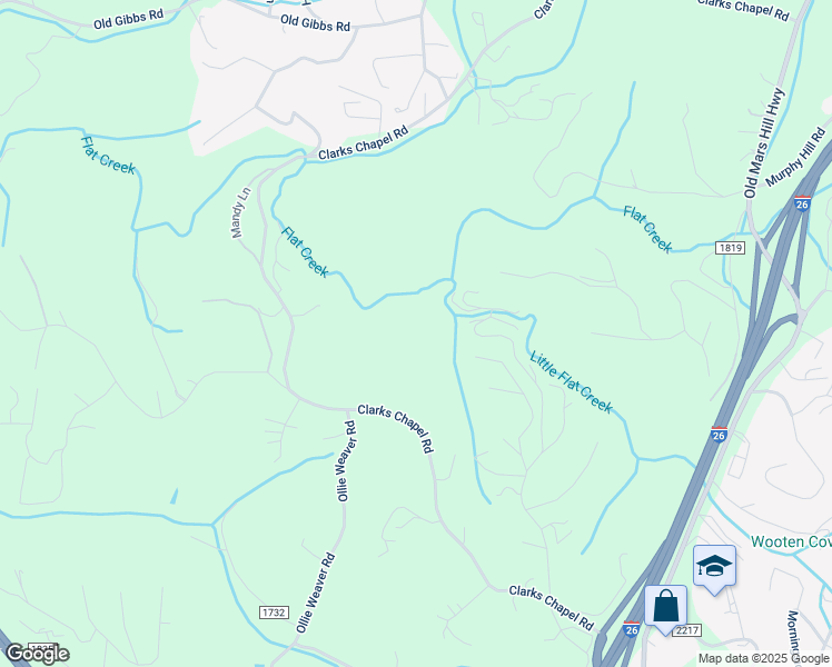 map of restaurants, bars, coffee shops, grocery stores, and more near 236 Clarks Chapel Road in Weaverville