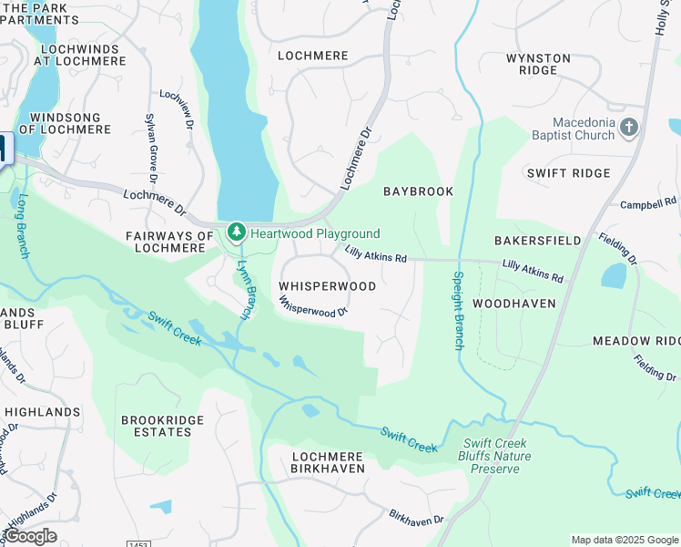 map of restaurants, bars, coffee shops, grocery stores, and more near 309 Whisperwood Drive in Cary