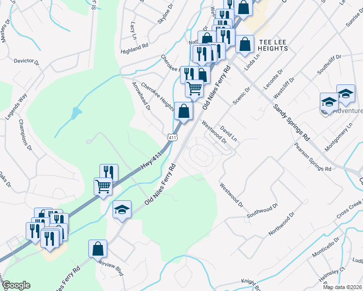 map of restaurants, bars, coffee shops, grocery stores, and more near 2021 Old Niles Ferry Road in Maryville