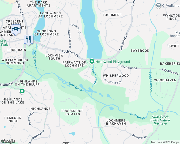 map of restaurants, bars, coffee shops, grocery stores, and more near 209 Greensview Drive in Cary