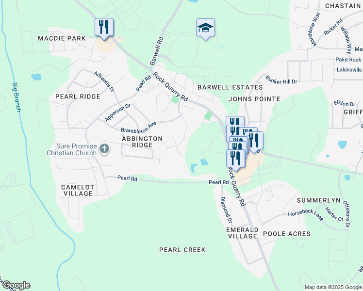 map of restaurants, bars, coffee shops, grocery stores, and more near 4073 Laurel Glen Drive in Raleigh