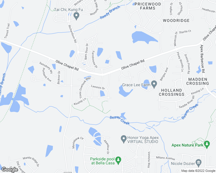 map of restaurants, bars, coffee shops, grocery stores, and more near 1515 Thassos Drive in Apex