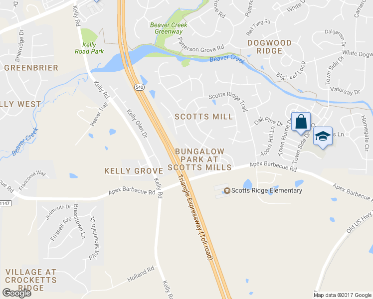 map of restaurants, bars, coffee shops, grocery stores, and more near 1018 Bungalow Park Drive in Apex